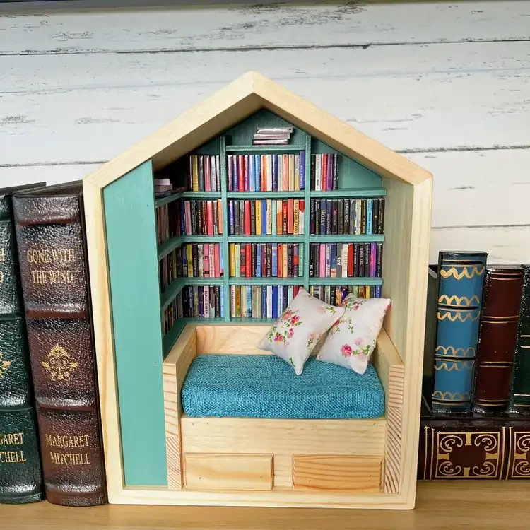Handcrafted Mini Room Box Detailed Wooden Scene With 200 Mini Books and ...
